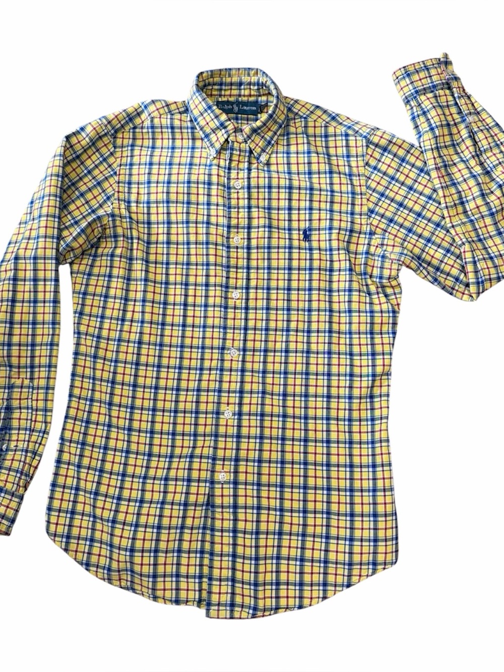 Vintage double faced Ralph Lauren Yellow Plaid  Button-Down Shirt, S preppy